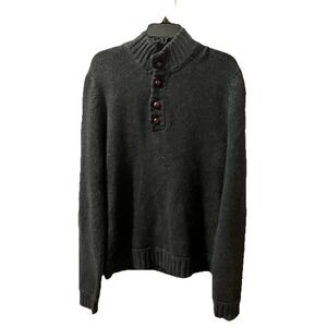 Fossil Henley Knit Sweater L Gray Angora Cotton Fisherman Chunky Grandpa